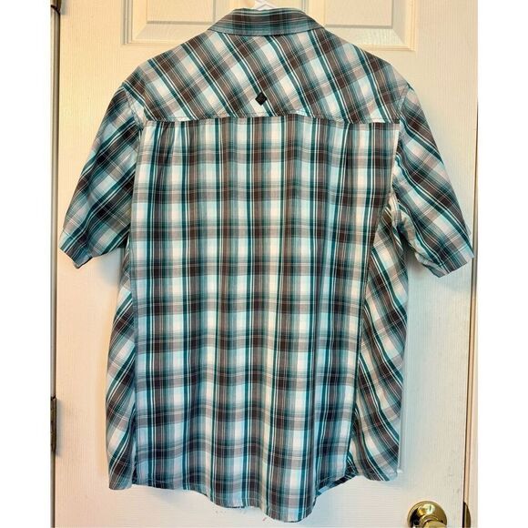 prAna Men's Milo Short Sleeve Shirt Green Plaid Pearl Snap Organic Cotton Large - Picture 4 of 9